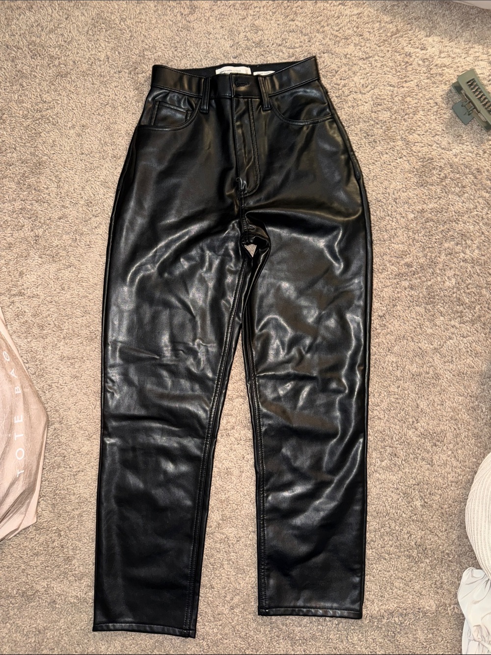 Abercrombie The ankle straight ultra high rise Size 24 Black vegan Leather pants